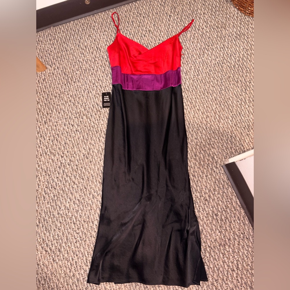 Express Vibrant Red, Purple, and Black Dress